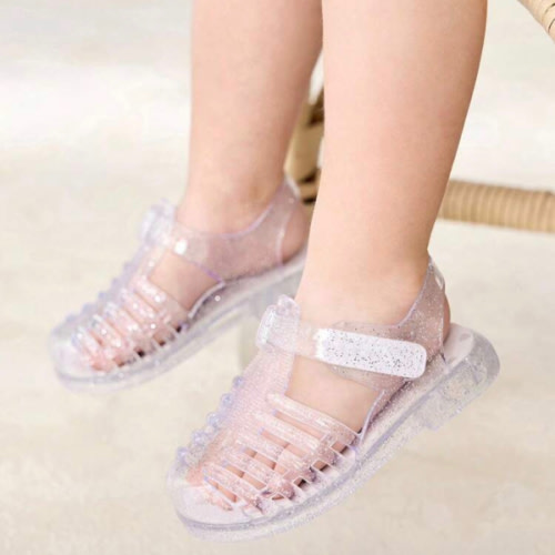 Cozy Pixies 1 Pair Fashionable Versatile Cute Princess Pink Transparent Soft Comfortable Crystal Heart Flat Sandals For Toddlers