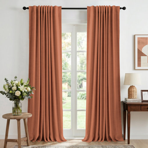 Gracie Oaks Graciella Thermal Insulated Faux Linen Textured 100% Blackout Curtains 50" W x 90" L Orange | Wayfair