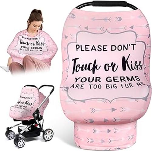 Metplus No Touch Sign Car Seat Cover for Babies, Mom Nursing Covers Breastfeeding Scarf, Multi Use Infant Carseat Canopy for Newborn Carrier/Stroller/Shopping Cart, Baby Shower Gifts for Boy Girl
