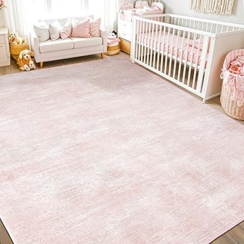 Washable Rug 8x10 Area Rugs for Living Room - Stain Resistant Non-Slip Backing Boho Rug for Bedroom,Durable & Ultra-Thin Vintage Large Area Rug(8x10,Pink)