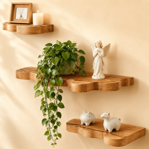 Free Shipping! Mehoom Set of 3 Live Edge Wooden Floating Shelves Rustic Wall Decor for Living Room Bathroom Bedroom Brown