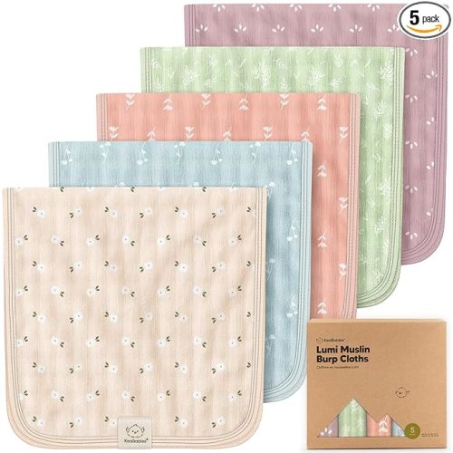 KeaBabies Cotton Muslin Burp Cloths Baby Boy, Girl - 5-Pack Soft & Absorbent Burping Cloth for Babies, Large Baby Towels & Washcloths for Newborn, Spit Up Rags, No Shrink, 20x10" (Bloom)