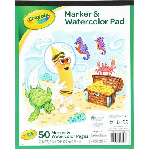 Crayola Marker & Watercolor Pad, 50 Blank Coloring Pages, Painting Paper, Art Supplies for Kids, Gifts