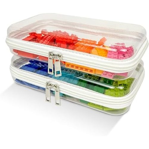 2 Pack Small Clear Hard Shell Zipper Case, Waterproof Zippered Hard Pouch, Transparent Zip Case, Hard Sided Organizer for Travel Essentials - White