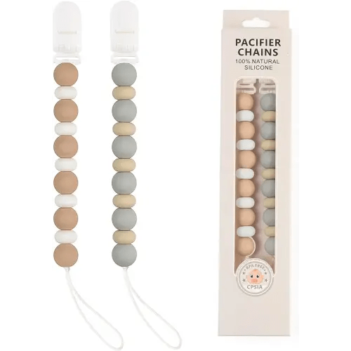 Pacifier Clips, 2PCS Silicone Soother Clips, BPA Free Pacifier Clip Pacifier Holder for Newborn Baby Boy Girl Gifts (C-Grey)