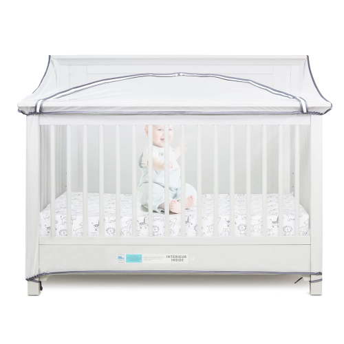Convertible Crib Cover Mosquito Net for Baby Crib Full Cover with 2-Way Zipper Breathable Mesh Cover for Baby Crib (White)