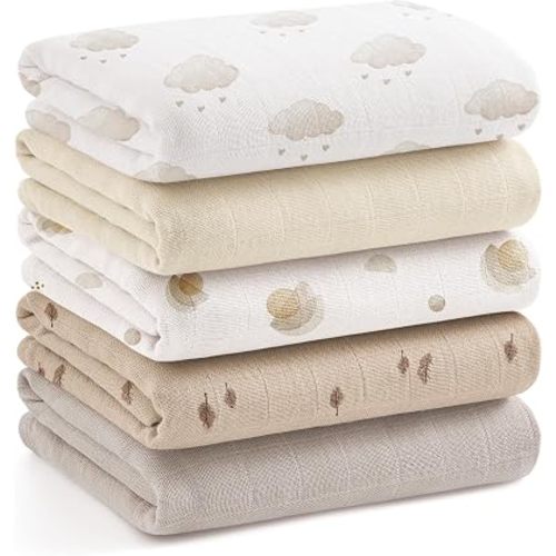 Bearmoss Muslin Washcloths for Baby, Bamboo Cotton Ultra Soft Baby Burp Cloths, 60x60cm Large Breathable Absorbent Washcloths for Newborn, Multi-Use Gender Neutral Muslin Cloths (Cloud)