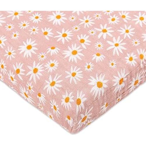 Babyletto 100% Organic Cotton All-Stages Midi Crib Sheet, GOTS-Certified, Fitted 360°, Ultra-Soft and Breathable Muslin - Daisy