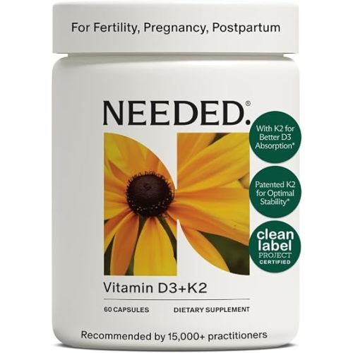 Needed. Expertly-Formulated Prenatal Vitamin D3/K2 | for Fertility, Pregnancy Breastfeeding, and Postpartum, Healthy Immunity and Bone Development, Supports Breast Milk Vitamin D Levels | 60 Capsules