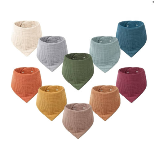 Konssy Muslin Baby Bibs 10 Pack Baby Bandana Drool Bibs 100% Cotton for Unisex Boys and Girls, Soft Absorbent Set for Teething and Drooling