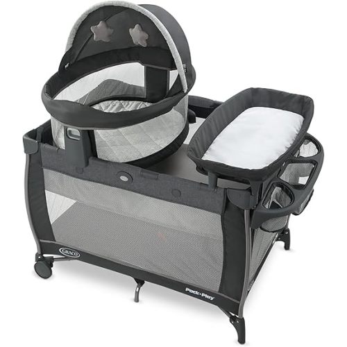 Graco® Pack n Play Dome LX Playard with Baby Bassinet Lightweight Portable Crib Push-Button Fold Travel Crib Redmond Convertible