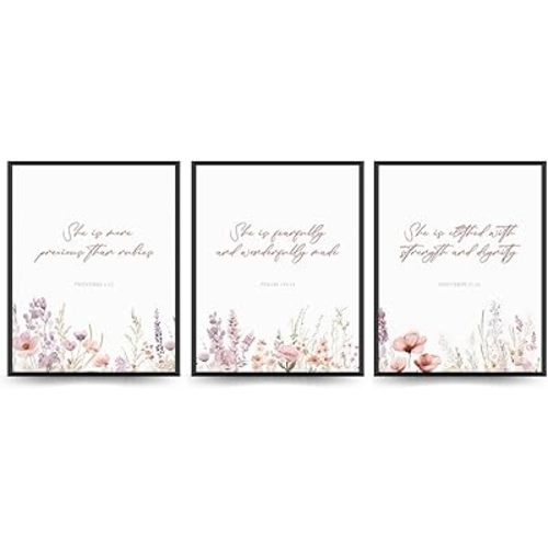 PLKMN Pink Christian Nursery Decor,Wildflower Nursery Wall Art Prints 8x10