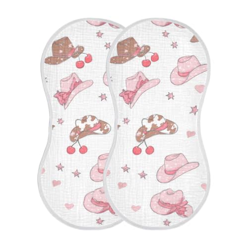 Western Pinks Cowgirl Hat Burp Cloths Baby Boys Girls Absorbent Soft Cotton Burping Cloths Rags, 2 Pack