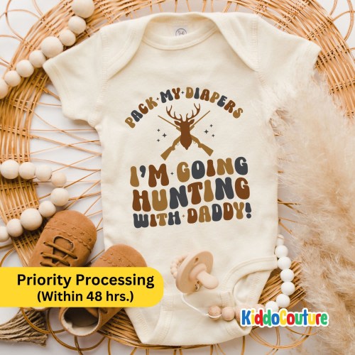 I'm Going Hunting With Daddy Onesie®, Pack My Diapers Baby Bodysuit, Retro Hunting With Dad Onesie®, Hunting Deer With Daddy Bodysuit