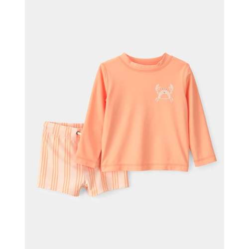 Baby Boy 2-Piece Long-Sleeve Rashguard Swimsuit Set - Orange | Carter's