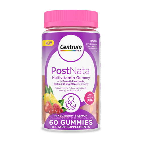 Centrum Postnatal Multivitamin With DHA & Biotin, Gummies - Women's Health, Mixed Berry, Lemon Flavors - 60 Count