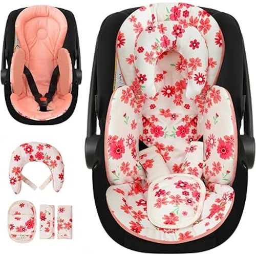 Infant Car Seat Insert, Body Support for Baby Newborn with Extra Headrest, Shoulder Pads Set, Soft, Plush Fabric, Reversible Design Fits for Stroller, Baby Swing, Bouncer