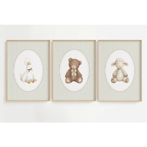 Vintage Animal Nursery Wall Art Set of 3 – Green