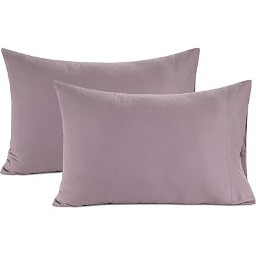 Lane Linen 100% Organic Cotton Pillow Cases Queen Size Set of 2 (20"x26") - Cotton Pillowcases Queen Size - Soft Queen Pillow Cases Set of 2 - Queen Pillowcase Pack of 2 - Lilac