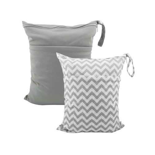 ALVABABY 2pcs Cloth Diaper Wet Dry Bags Waterproof Reusable with Two Zippered Pockets Travel Beach Pool Daycare Soiled Baby Items Yoga Gym Bag for Swimsuits or Wet Clothes L2933 - 01 grey