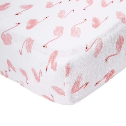 aden + anais Essentials Classic Crib Sheet, 100% Cotton Muslin, Super Soft, Breathable, Tailored Snug Fit, Briar Rose - Swans