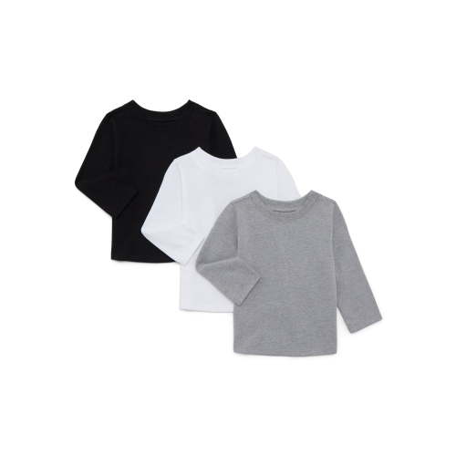 Garanimals Baby Boys Solid Tee with Long Sleeves, 3-Pack, Sizes 0M-24M