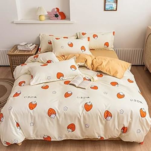 Feelyou Strawberry Duvet Cover Set Twin Size Strawberry Print Bedding Set for Kids Teens Girls Room Decor Sweet Fruit Theme Comforter Cover Cute Floral Duvet Soft Bedspread (No Comforter)