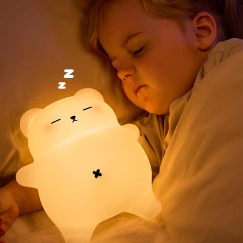 Sleeping Snoring Bear Night Light Nursery lamp for Kids,3-Level Dimmable,30Min Auto-Off Timer,Rechargeable Type-C, BPA-Free & Food-Grade Silicone for kid room bedroom Decor kids gift