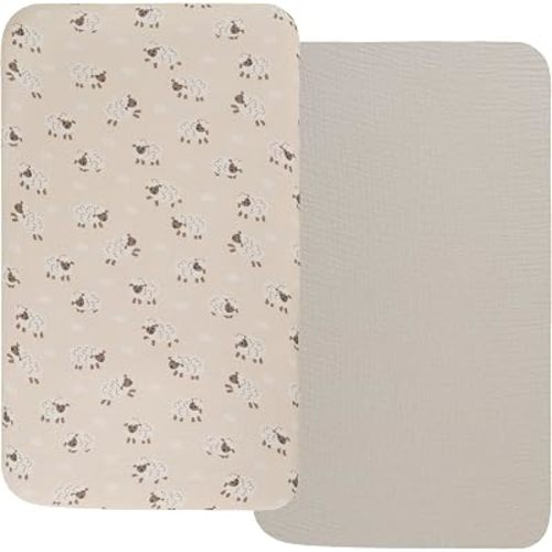 Onacosht Muslin Bassinet Sheets 33" x 19", 2 Pack, Sheep and Fog