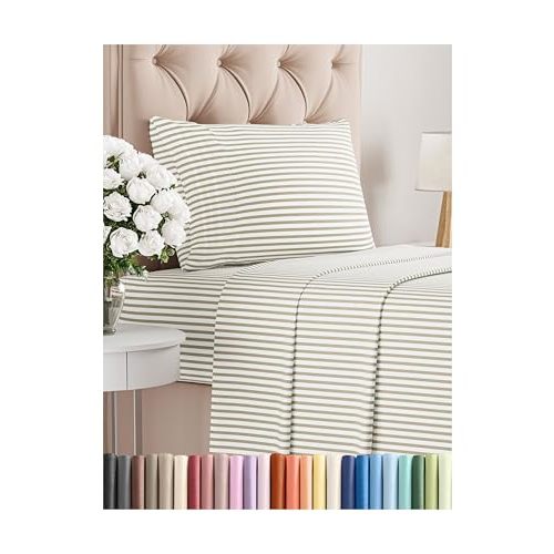 Twin Size 3 Piece Sheet Set - Comfy Breathable & Cooling Bed Sheets Set - Hotel Luxury Bedding for Women, Men, Kids, Teens, Boys & Girls - Deep Pockets, Soft, Wrinkle Free - Oeko-Tex - Beige Stripes 2