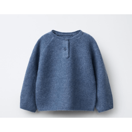 KNIT HENLEY JUMPER - Mid-blue | ZARA United States