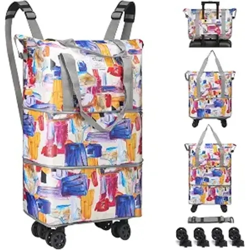 VOOWO Duffel Bag with Wheels - Rolling Foldable Expandable Duffle Bag with Wheels for Travel, Rolling Luggage Carry On Bag with Wheels, Large Rolling Backpack Weekend Bags for Men Women (Gray)