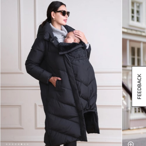 Long Black Maternity & Babywearing Puffer Coat | Seraphine