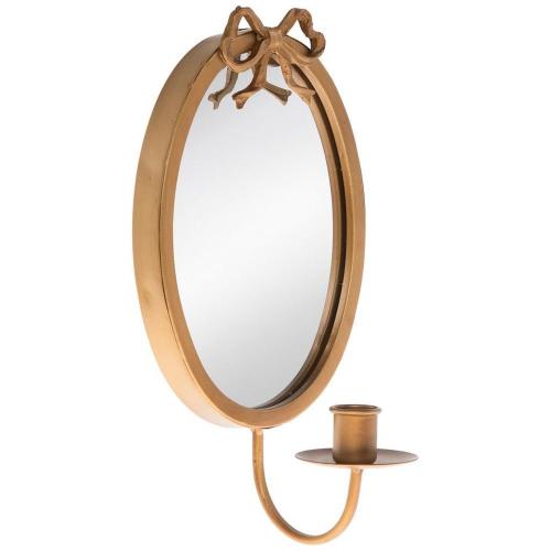 Gold Bow Mirror Taper Candle Wall Sconce