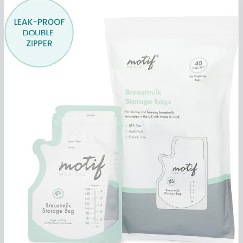 Motif Medical Breastmilk Storage Bags - Freezer Bag w/Easy Pour Spout, Write-On Label - Leak-Proof Double Zipper Milk Bags for Breastmilk - Breastfeeding Mom Gifts (6 oz, 300 Count)