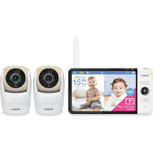 VTech VM919-2HD Baby Monitor, 7" 720p Screen, 2 Cameras, 360 Panoramic Viewing, 110 Wide-Angle View, Night Vision, Up to 1000ft Range, Secured Transmission No WiFi