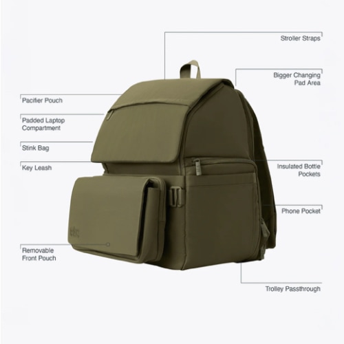 BÉIS 'The Ultimate Diaper Backpack' in Olive - Green Backpack Diaper Bag