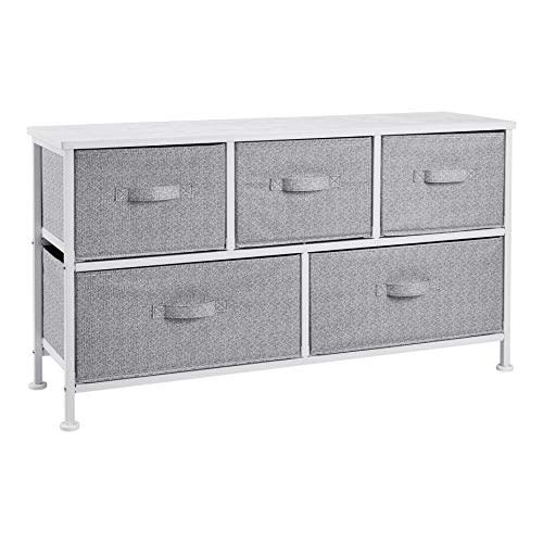 Amazon Basics Extra Wide Fabric 5-Drawer Storage Organizer Unit for Bedroom Closet, White