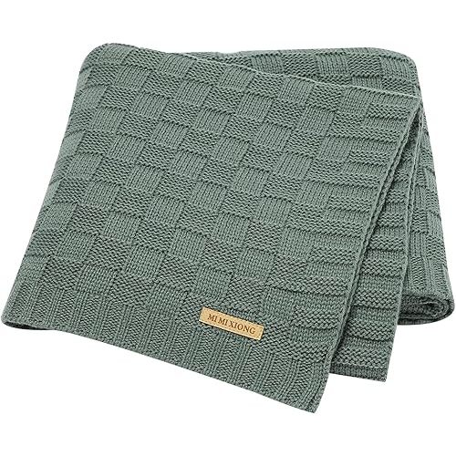 LAWKUL Green Baby Blankets Knitted Cable Babe Blanket Soft Airy Newborn Infant Receiving Swaddle Boy Girl Stroller 40"x30"