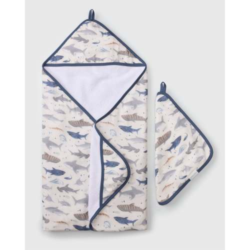 Hooded Towel Set - Smiley Sharks