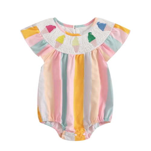 WERYOUNG Girls Boys Bodysuits Summer Unisex Cute Colorful Striped Printed Fly Sleeve Cartoon Round Neck Rainbow Bodysuit Baby Trendy Daily Wear Onesie,Multicolour,80/3-6M