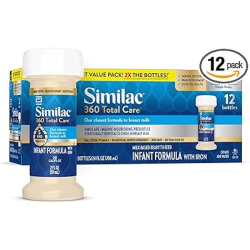 Similac 360 Total Care Infant Formula, Has 5 HMO Prebiotics, Our Closest Prebiotic Blend to Breast Milk, Non-GMO,‡ Baby Formula, Ready to Feed, 2-fl-oz Bottle, Pack of 12
