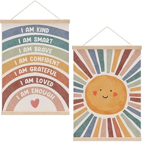 Inspirational Boho Sun Poster Hanger, Positive Affirmations Wall Decor, Sunshine Posters, Educational Posters Wall Art Wall Hanging Banner Classroom Bedroom Nursery Bathroom Living Room Decor