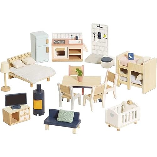 Le Toy Van - Wooden Dolls House Full Starter Furniture & Accessories Play Set for Dolls Houses | Girls or Boys Dolls House Furniture Sets - Suitable for Ages 3+