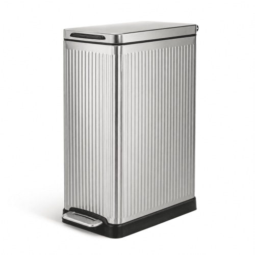 Home Zone Living 12 Gallon Silver Stainless Steel Slim Kitchen Trash Can with Reeded Body