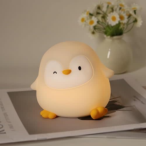 Rytinazzz Penguin Gifts Penguin Night Light Cute Lamps， 50H USB-C Rechargeable with Tap Control， Soft Squishy Nightlight for Kids Nursery & Baby， [Valentines Gift]