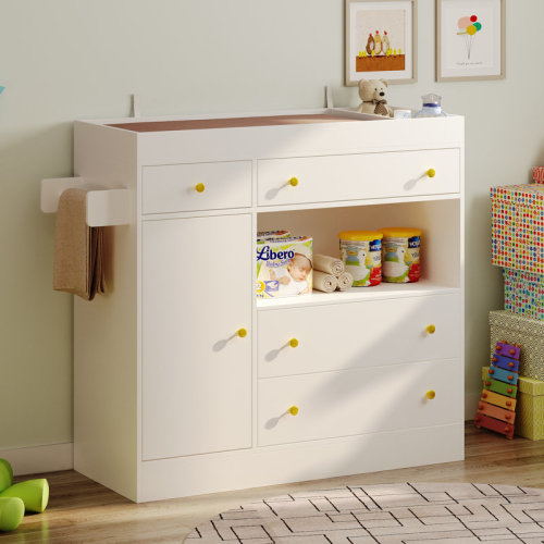 Latitude Run® 43.3" Wide White 4-Drawer Baby Changing Table Dresser | Wayfair