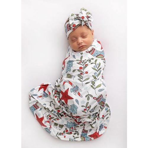 Baby Receiving Blanket Swaddle Blanket Infant Wrap Set (Red Socks Christmas)