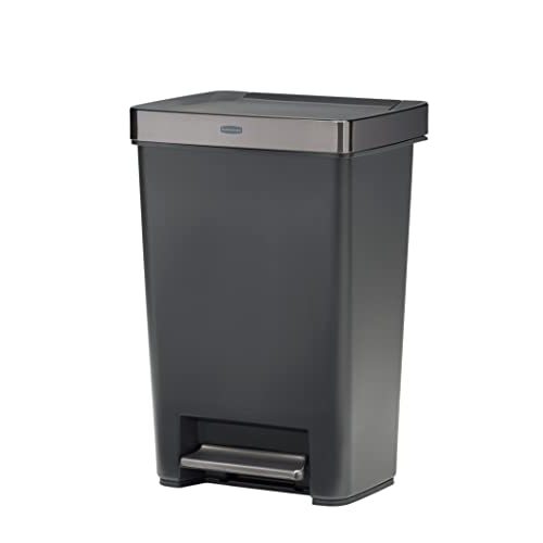 Rubbermaid Premier Series III Step-On Trash Can for Home and Kitchen, with Stainless Steel Rim, 12.4 Gallon, Charcoal, for Home/Kitchen/Garage/Apartment/Office