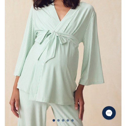 LAKE | Women | Maternity DreamModal™ Kimono Three-Piece Set in Parisian Green Pencil Stripe
